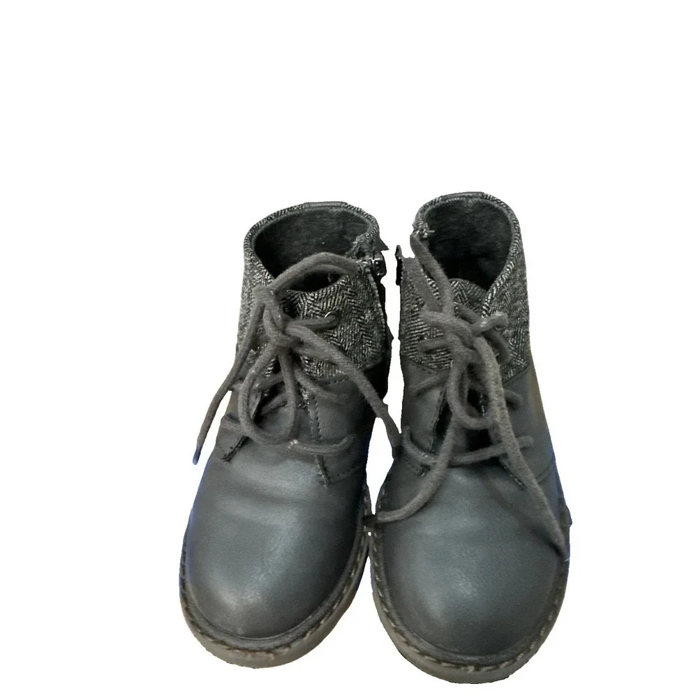 Baby's Zara Toddler Boots Boys Size 24 Gray Color Lace Up Front Zipper On Side
